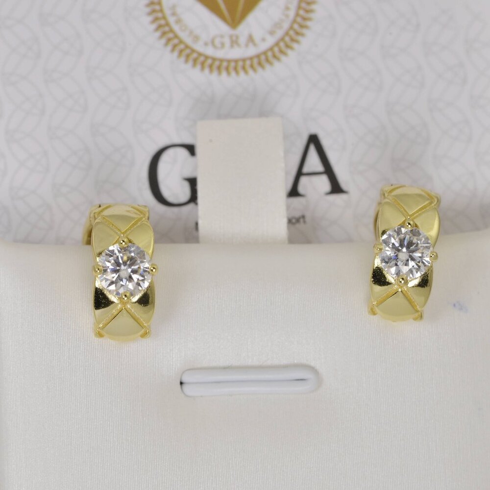 18k YG  1ct Moissanite Hoop Earrings 925 Sterling